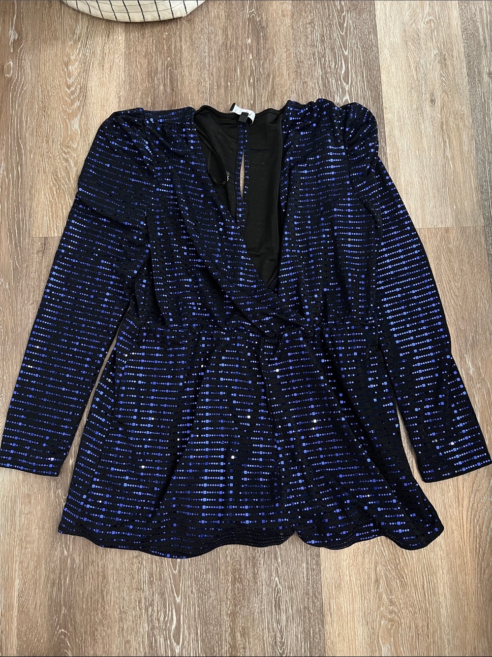 Lulu's Navy Blue Sequin Long-Sleeve V-Neck Romper - Picture 2 of 5